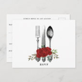 カトラリーレッド花模様ウェディングsvpポストカード インビテーションポストカード (正面/裏面)