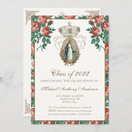 カトリエレガントック宗教マリアンの卒業招待 招待状 (正面/裏面)