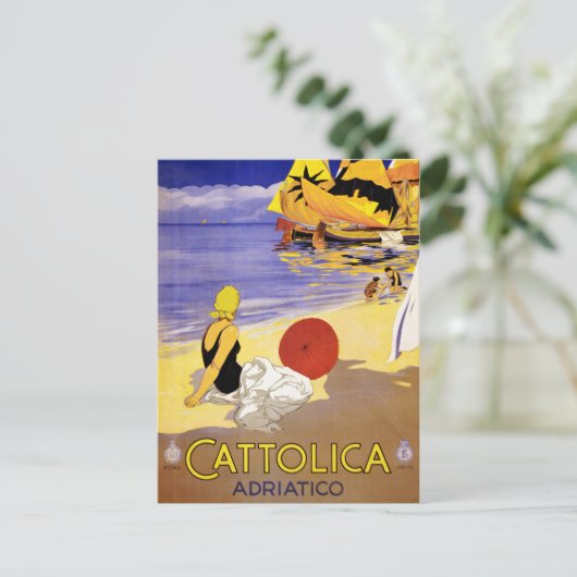 カトリカアドリアティコイタリアヴィンテージトラベルポスターレ ポストカード (スタンド正面)