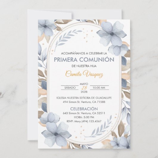 カトリックで青い花がスペインの初めて 招待状 (正面)