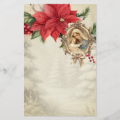 カトリックのクリスマスメアリーイエスポインセチア 便箋 (正面)