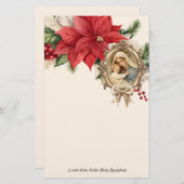 カトリックのクリスマスメアリーイエスポインセチア 便箋 (正面/裏面)