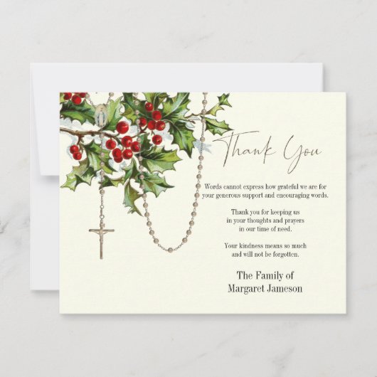 カトリックのクリスマスロザリー葬儀悔やみや弔慰 サンキューカード (正面)
