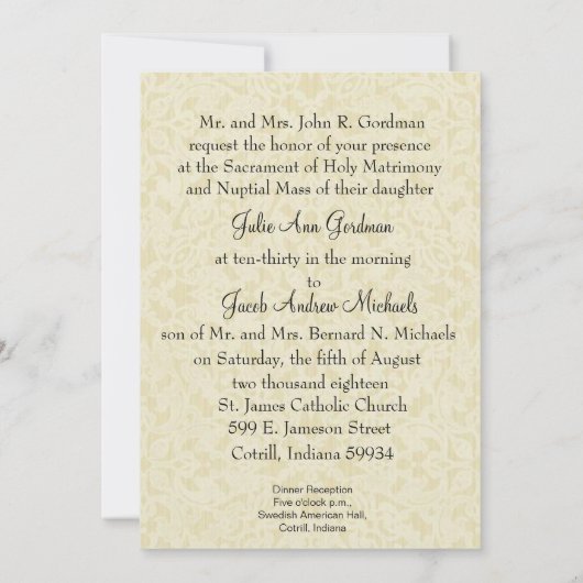 カトリックのクリスマス伝統的結婚式招待状 招待状 (裏面)