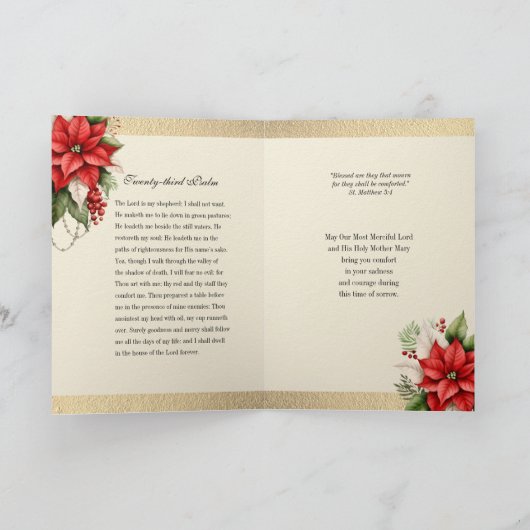 カトリックのクリスマス悔やみや弔慰の哀悼ポインセチア カード (内部)