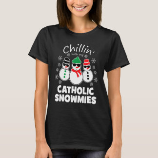 カトリックのスノーミーとくつろぐ楽しいクリスマス Tシャツ