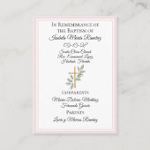カトリックのバプテスマの赤ちゃん女の子ピンクの記憶カード 名刺 (裏面)