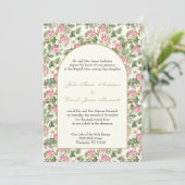 カトリックのピンクと白のフローラ宗教結婚の 招待状 (スタンド正面)
