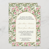 カトリックのピンクと白のフローラ宗教結婚の 招待状 (正面/裏面)