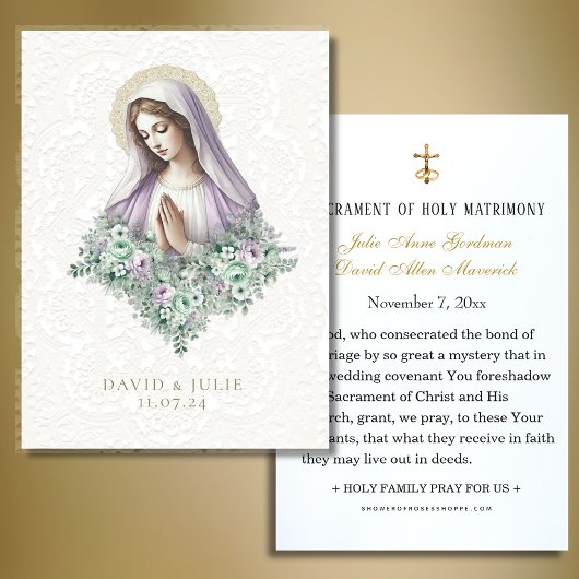 カトリックのマリーラベンダー結婚フローラの祈りの言葉カード