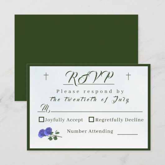 カトリックのミスティブルーとグリーンの応答カード 出欠カード (正面/裏面)