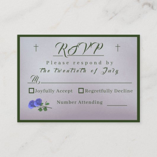 カトリックのミスティMauveと緑の応答カード エンクロージャーカード (正面)