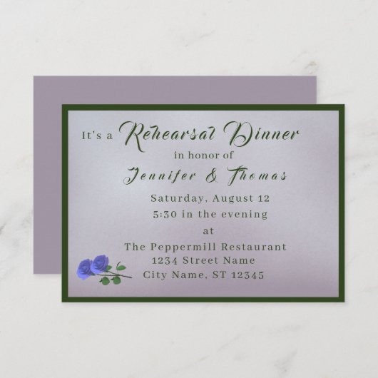 カトリックのミスティMauve & Greenリハーサル夕食Inv 招待状 (正面/裏面)