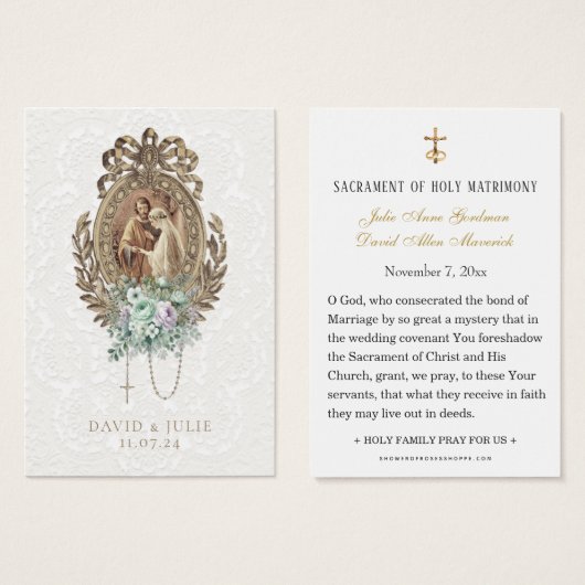 カトリックのメアリ結婚ー・ジョセフフローラの祈りの言葉カード (正面&裏面)