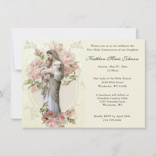 カトリックのメリーイエズファースト聖餐式招待状 招待状 (正面)