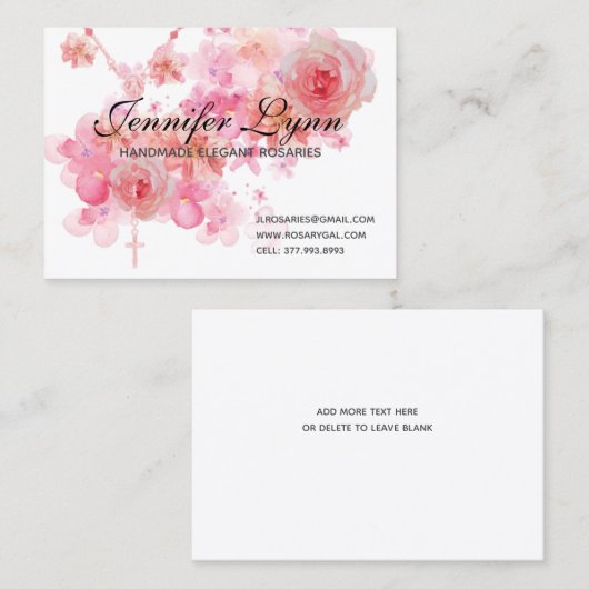 カトリックのロザリーピンクのバラ宗教フローラ 名刺 (正面/裏面)