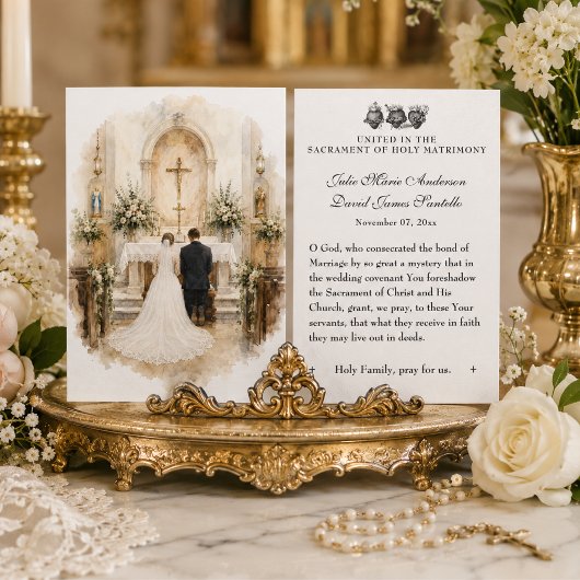 カトリックのヴィンテージな結婚式の祈り　花嫁と花婿 カード