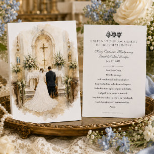 カトリックのヴィンテージな結婚式の祈り 花嫁と花婿 カード