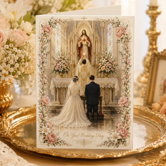 カトリックの伝統的な結婚式おめでとう カード