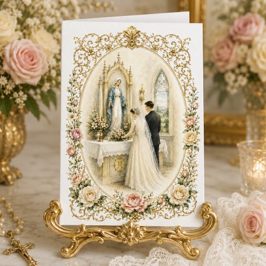 カトリックの伝統的な結婚式おめでとう カード