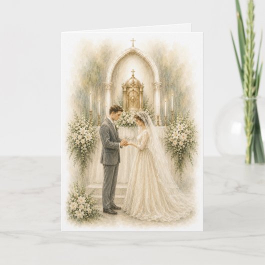 カトリックの伝統的な結婚式の祝福の挨拶 カード (正面)