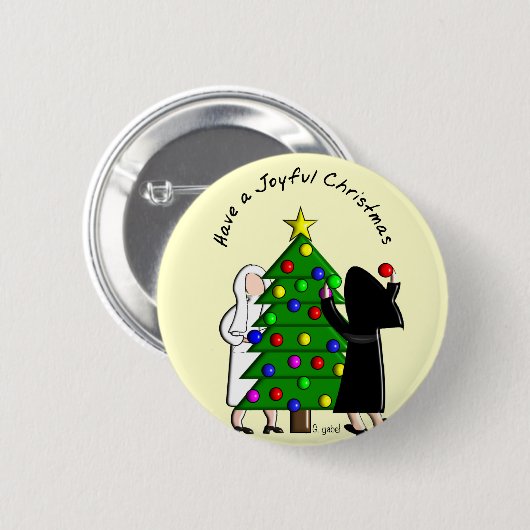 カトリックの修道女の芸術クリスマスカード&ギフト 缶バッジ (正面&裏面)