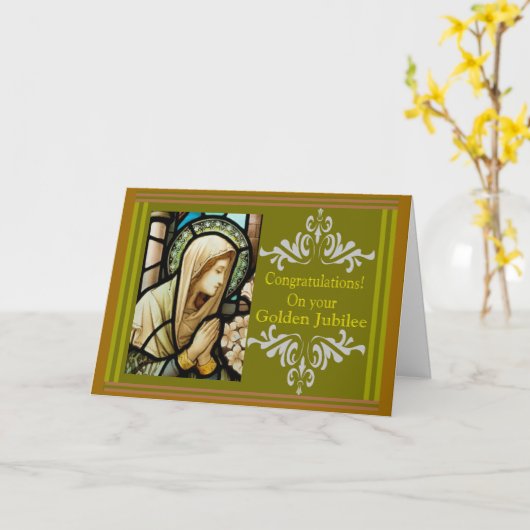 カトリックの修道女「ゴールデン・ジュビリー」のカードとギフト カード (黄色い花)