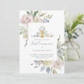 カトリックの初聖体拝領用繊細な花のブーケ 招待状 (スタンド正面)