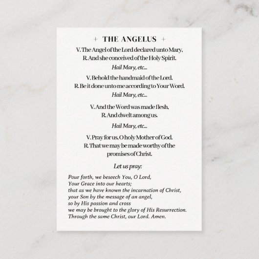 カトリックの受胎告知 聖母マリア アンジェラス 祈り 名刺 (裏面)