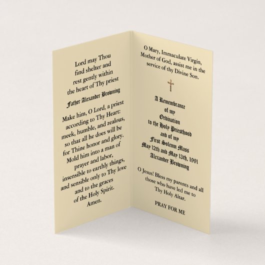 カトリックの司祭の聖職授与式記念日の神聖なカード 名刺 (内部)