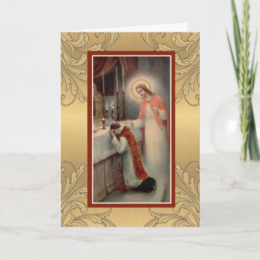 カトリックの司祭記念日の聖職授与式の十字架像 カード (正面)