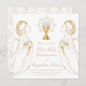 カトリックの女の子が天使を崇拝する最初の聖餐式 招待状 (正面/裏面)