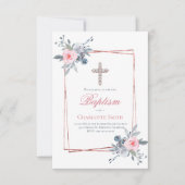 カトリックの女の子のバプテスマのフローラフレーム 招待状 (正面)