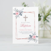 カトリックの女の子のバプテスマのフローラフレーム 招待状 (スタンド正面)