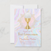 カトリックの女の子の最初の聖体液大理石の装飾 招待状 (正面)