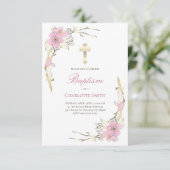 カトリックの女の子バプテスマの陽気な花 招待状 (スタンド正面)