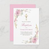カトリックの女の子バプテスマの陽気な花 招待状 (正面/裏面)