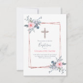 カトリックの女の子バプテスマフローラフレームデザイン 招待状 (正面)