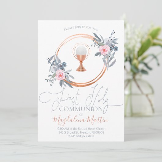 カトリックの少女の最初の聖餐式フローラ 招待状 (スタンド正面)