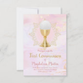 カトリックの少女　初領聖体　ピンク大理石 招待状 (正面)