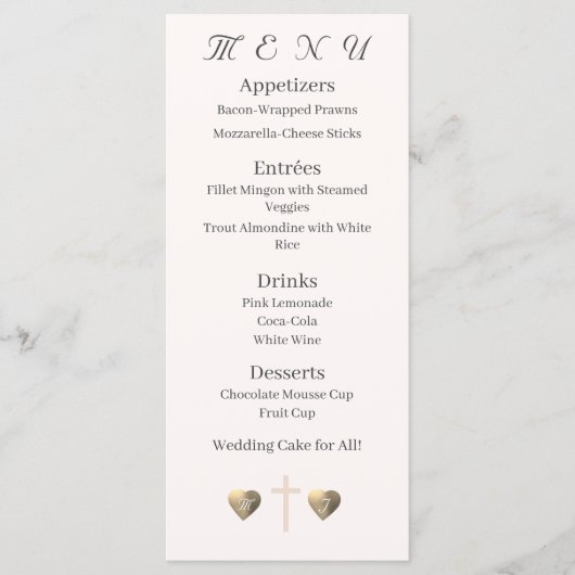 カトリックの恩寵 メニュー (正面)