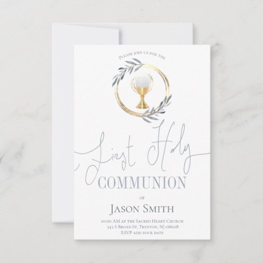 カトリックの最初の共産主義の塵の青とフェイク金ゴールド 招待状 (正面)