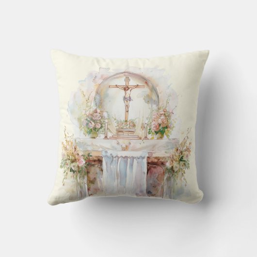 カトリックの水彩美チャーリスティック崇拝の祭壇 クッション (裏面)