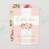 カトリックの白い十字と花の確認 招待状 (正面/裏面)