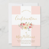 カトリックの白い十字架と花の確認 招待状 (正面)