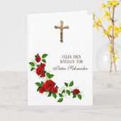 カトリックの神父 ラテン語 誕生日 十字架 ローズ カード (黄色い花)