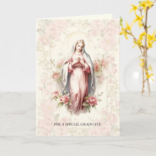 カトリックの私たちの女性の知恵のピンクのフローラ カード (黄色い花)