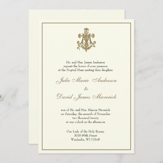 カトリックの結婚レセプションコンボ 招待状 (正面/裏面)