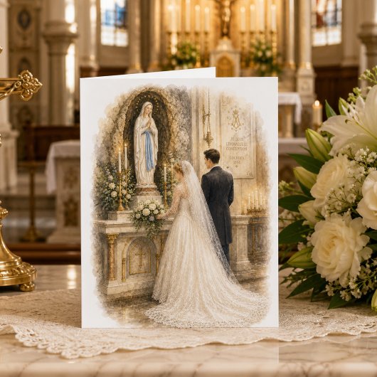 カトリックの結婚式の御礼 マリアの祭壇 新婚カップル サンキューカード