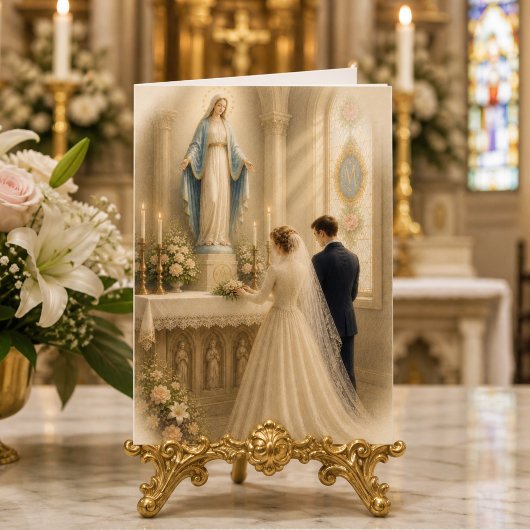 カトリックの結婚式 感謝 ひざまずく夫婦 マリア様